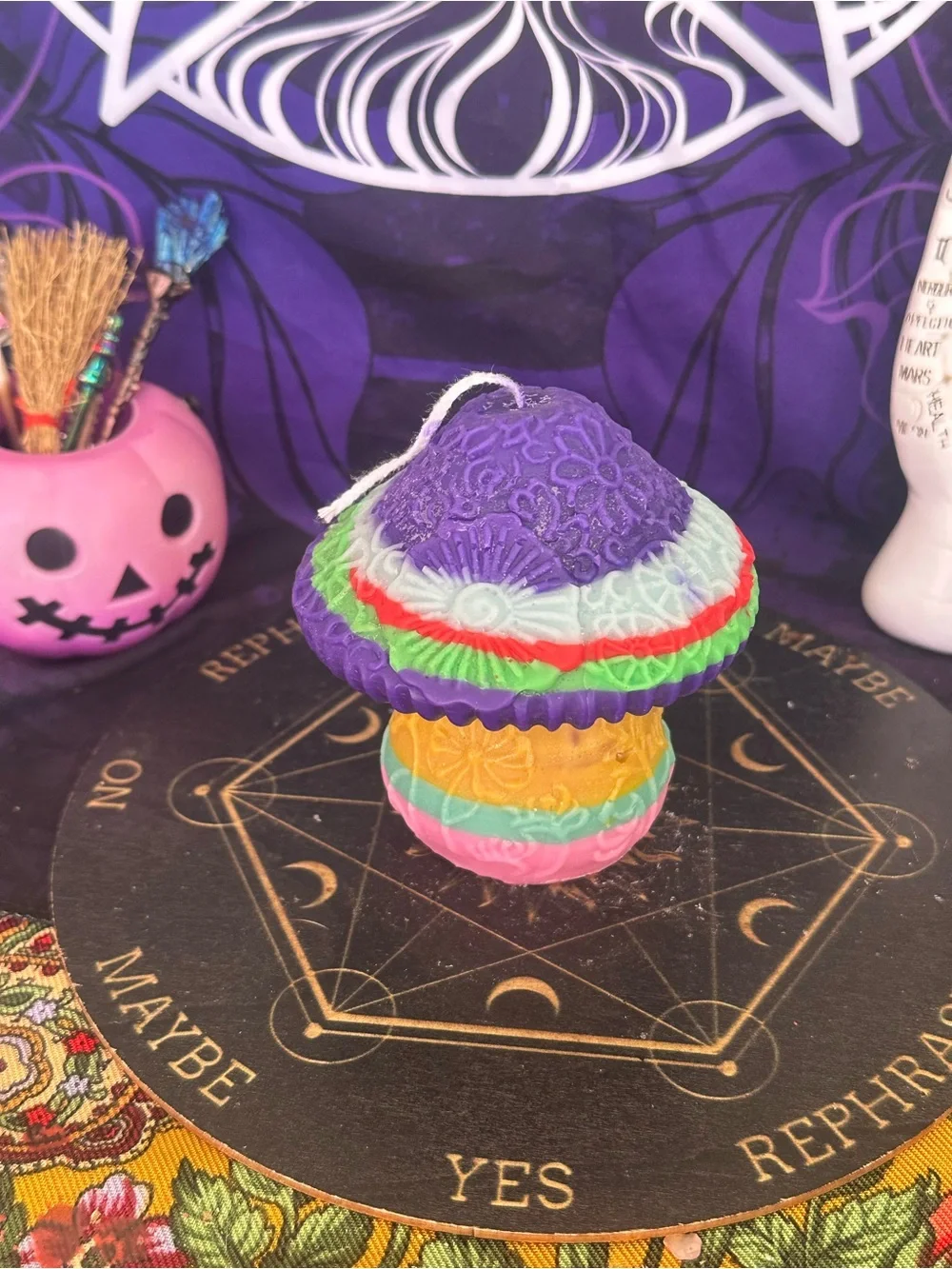 Rainbow Floral Mushroom Candle